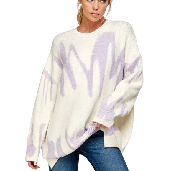 Altar'd State Super Oversized Art To Wear Cream Lavender Sweater Size S/M - Picture 4 of 8